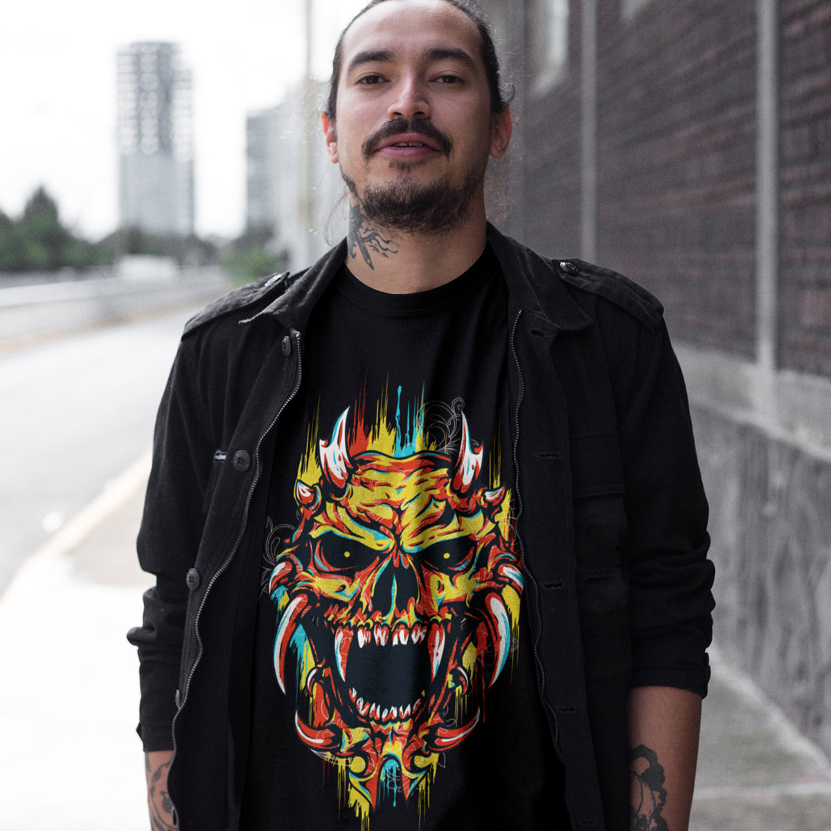 Urban Graffiti Demon Skull Heart Hearted T-Shirt - Kuzi Tees