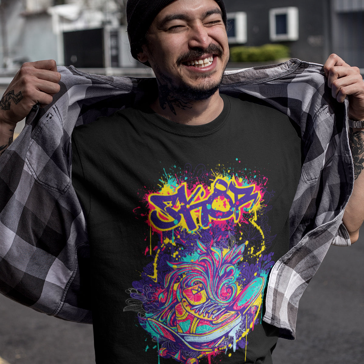 Urban Graffiti Skate & Trainers Detailed Illustration T-Shirt - Kuzi Tees