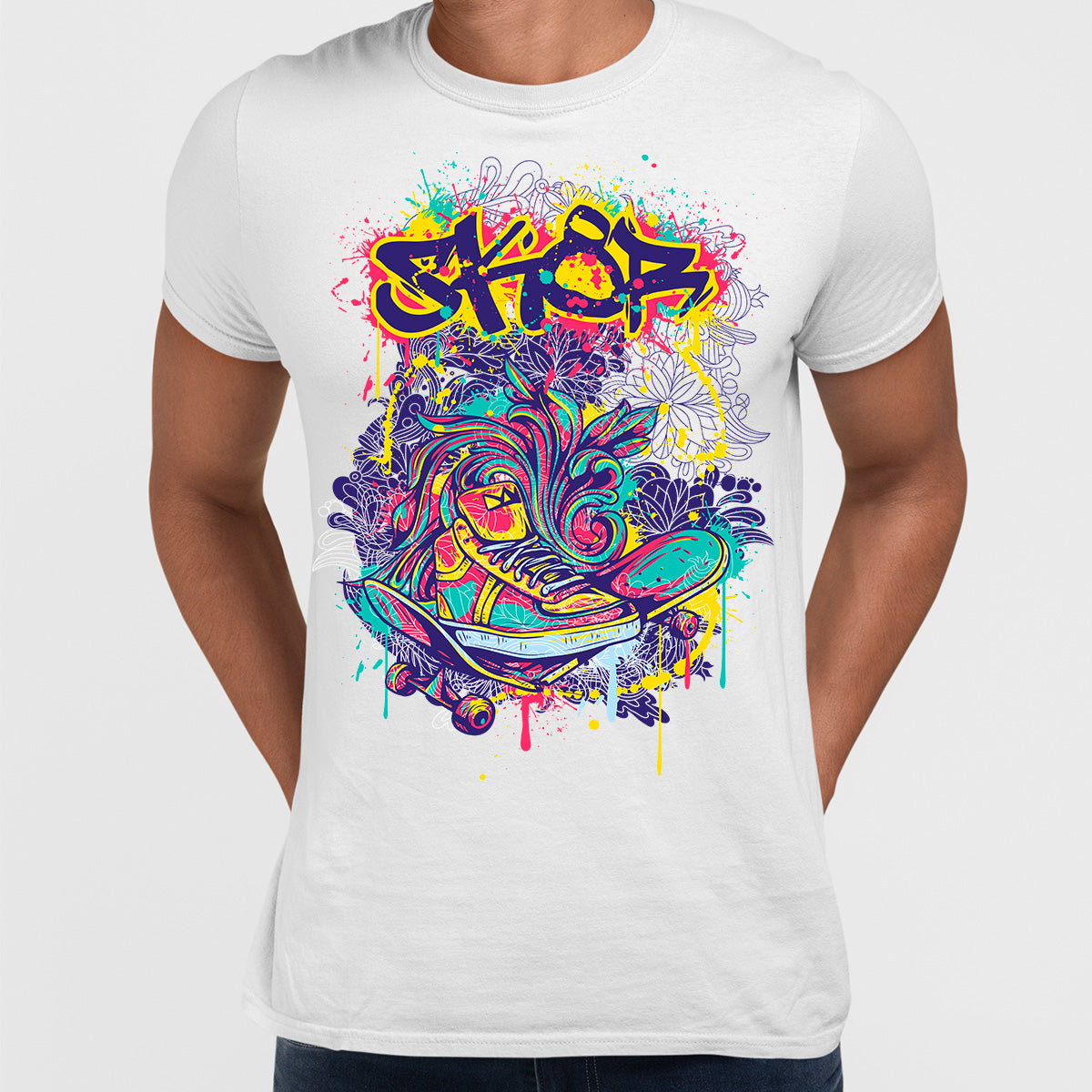 Urban Graffiti Skate & Trainers Detailed Illustration T-Shirt - Kuzi Tees