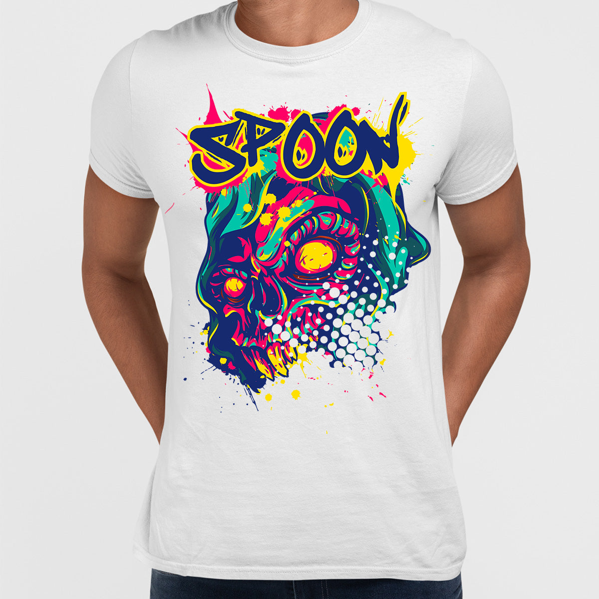 Urban Graffiti Spoon Skull Colorfull illustration T-Shirt - Kuzi Tees