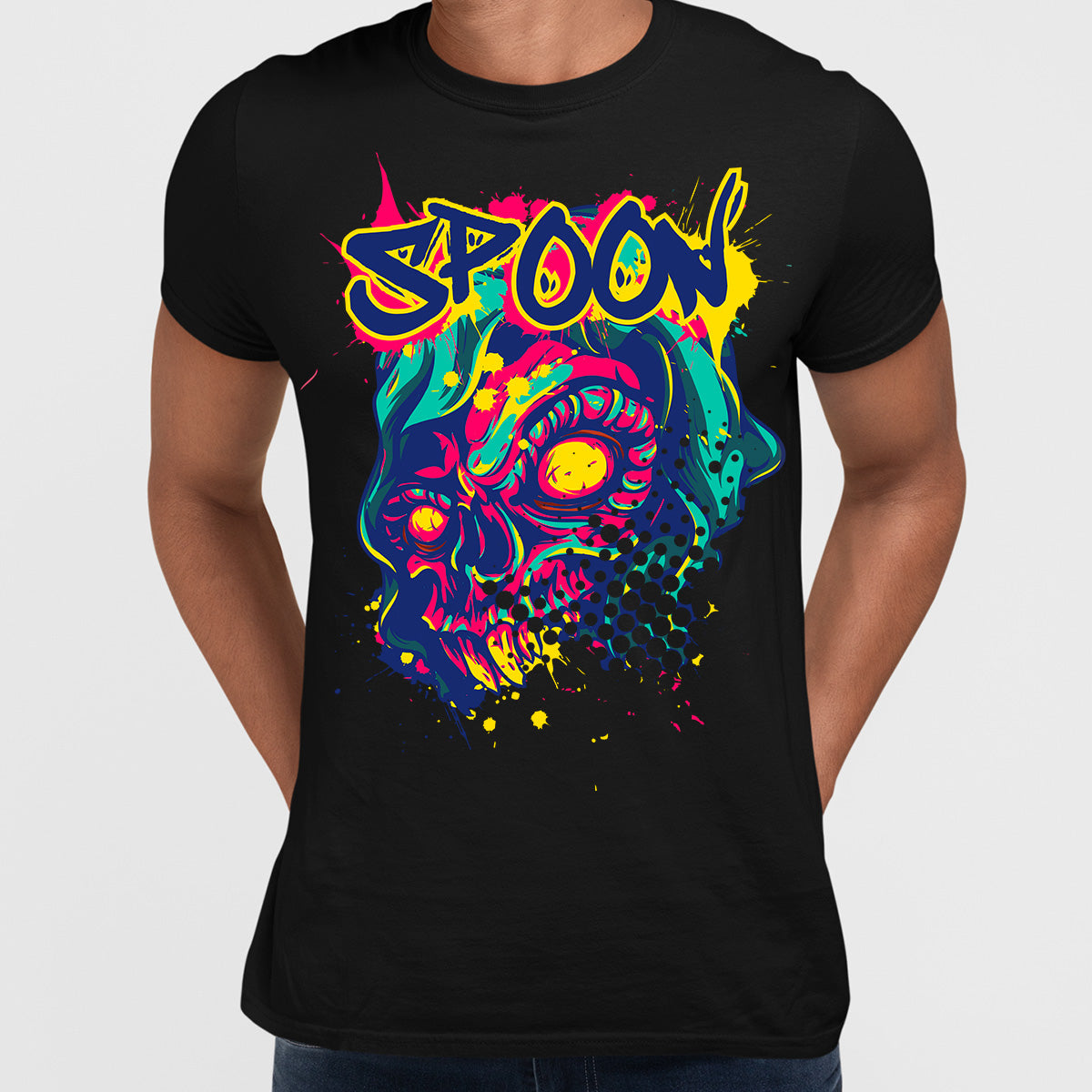 Urban Graffiti Spoon Skull Colorfull illustration T-Shirt - Kuzi Tees