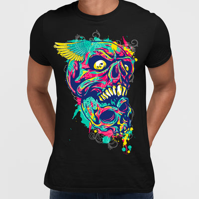 Urban Graffiti Two Demon Skull Angel Wing T-Shirt - Kuzi Tees