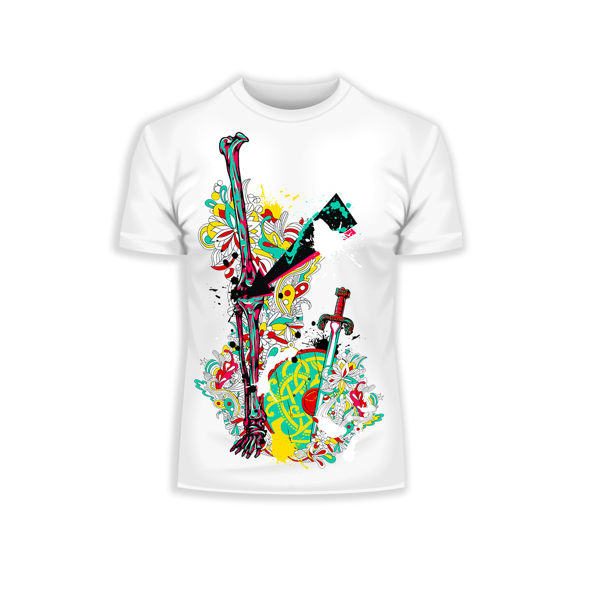 Urban Graffiti Sword Shield & Flower T-Shirt - Kuzi Tees