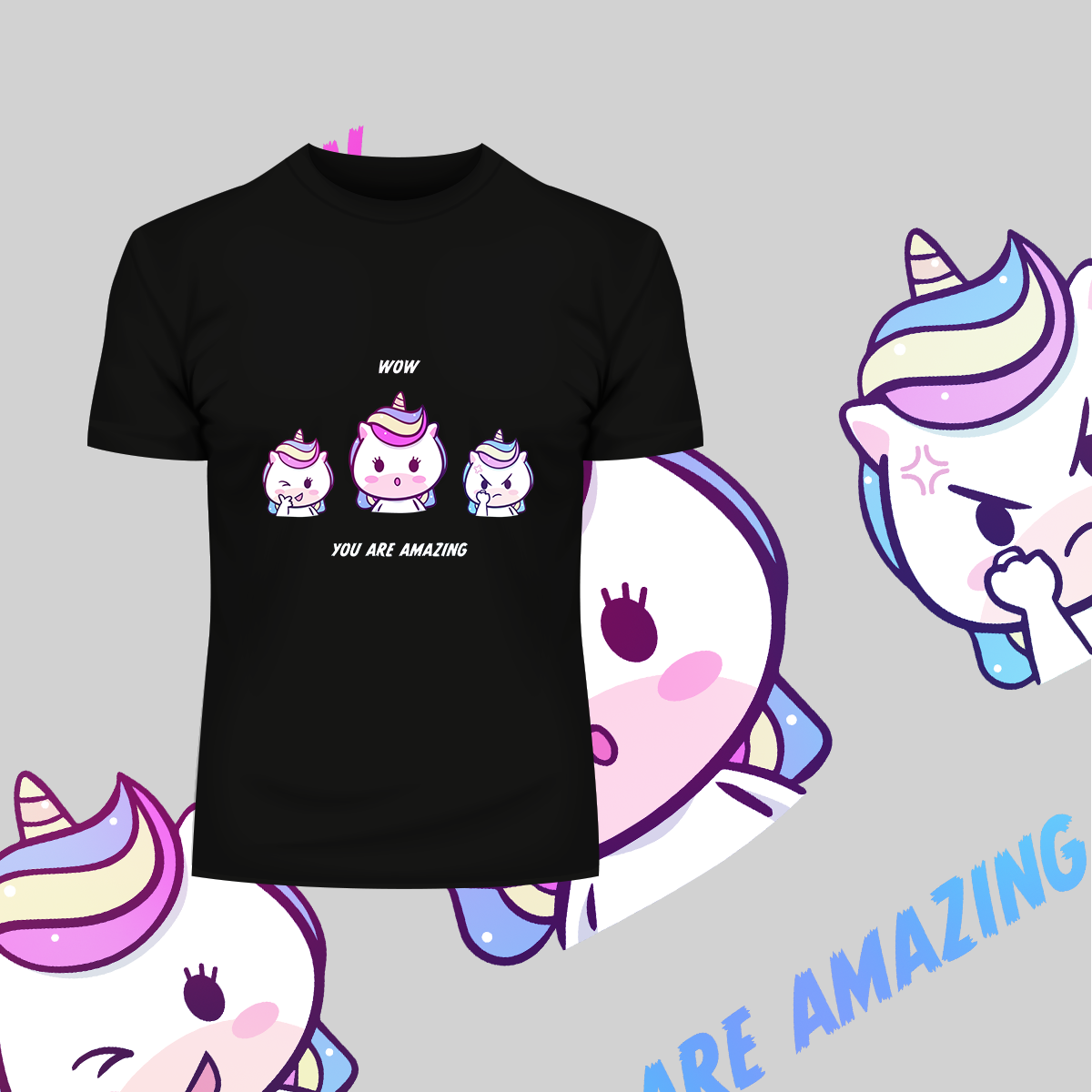 You are Amazing Unicorn Emoji Face Reaction WOW - Kuzi Tees