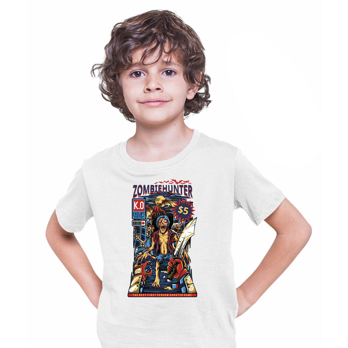 Zombiehunter - Retro Halloween Shooter Game T-shirt for Kids - Kuzi Tees