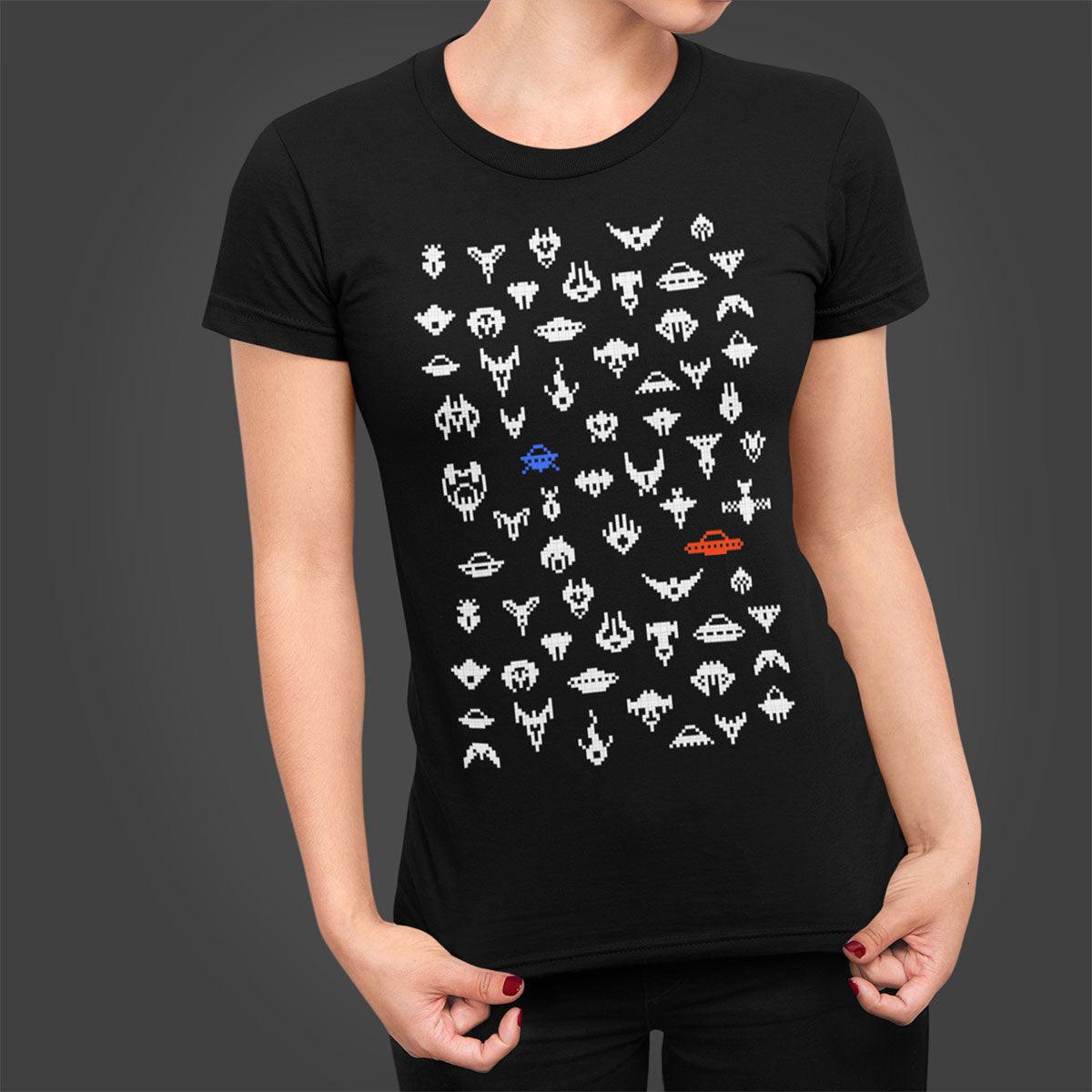 Alien Spaceships Retro Style 8 Bit Old Skool Pixel Art - Kuzi Tees