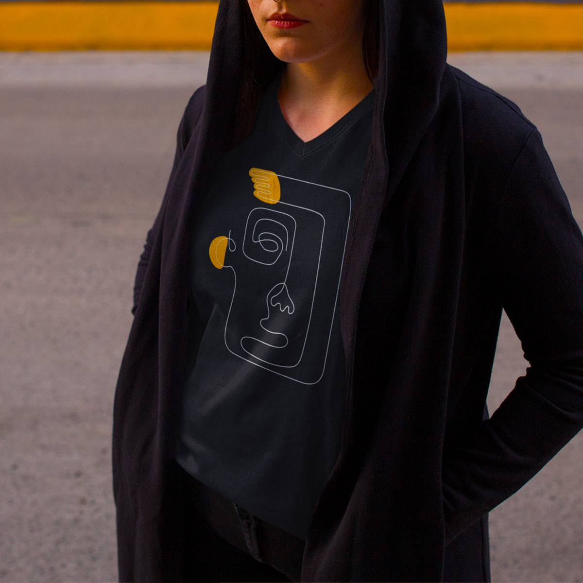 Old-Skool One Line Drawing Abstract Face One - Kuzi Tees