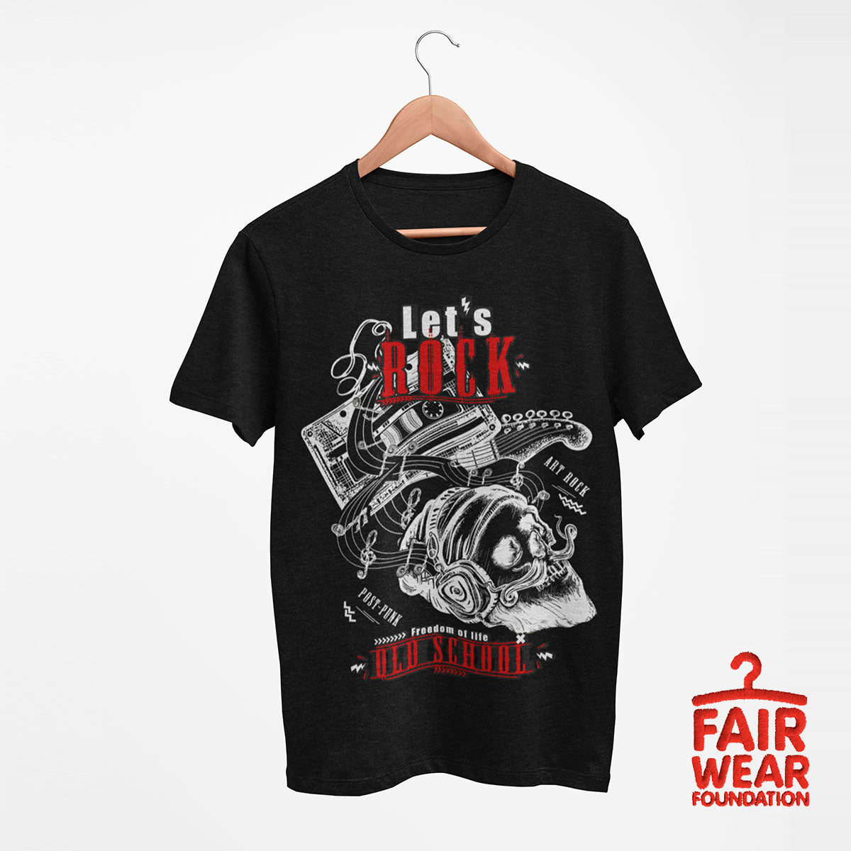 Retro Old Skool - Let's Rock Skull & Guitar - Kuzi Tees