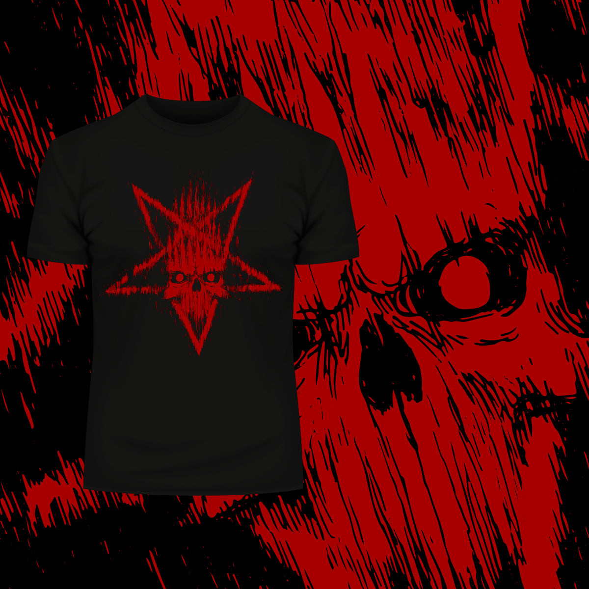 Red Blooded Pentagram sign with Skull Symbol - Kuzi Tees