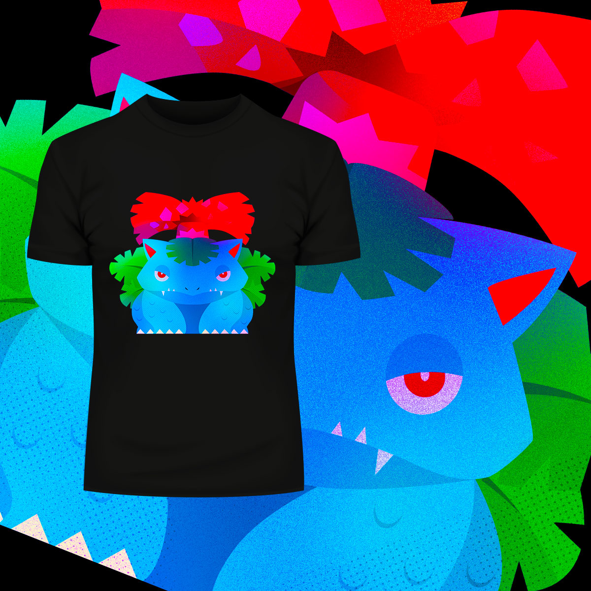Venusaur  Dual-Type Grass Poison  Pokemon Go Crew Neck Black Tee - Kuzi Tees