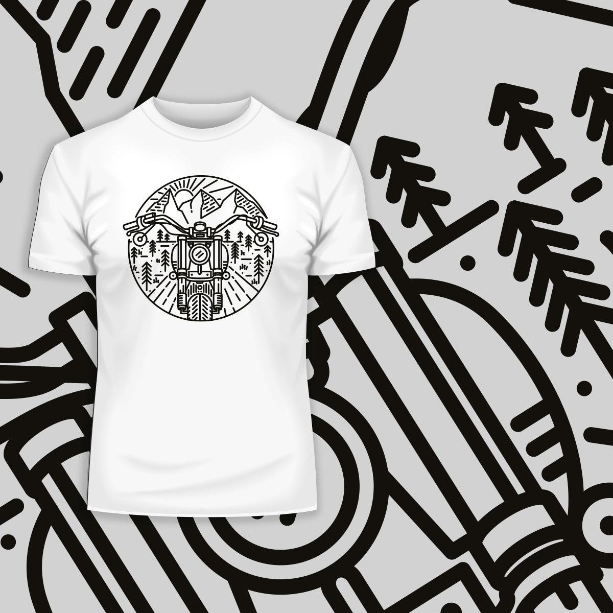 Biker Motorcycle Nature Adventure Minimal Art Drawing T-shirt - Kuzi Tees