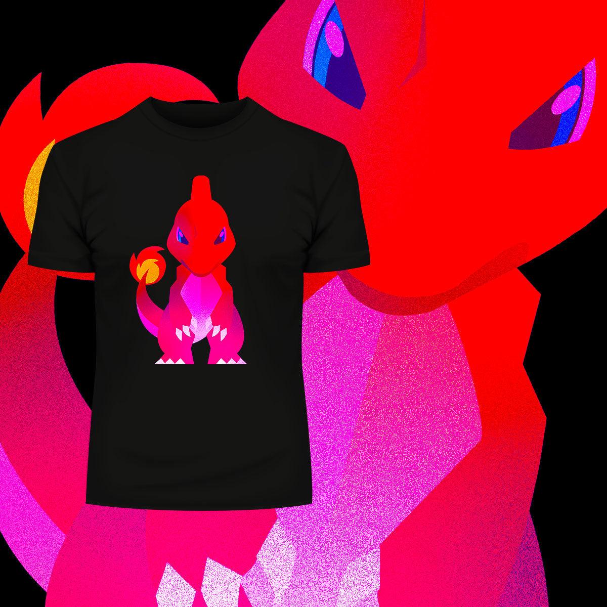 Charmeleon Flame and Fire Pokemon Go Generation one Black Crew Neck T-shirt - Kuzi Tees