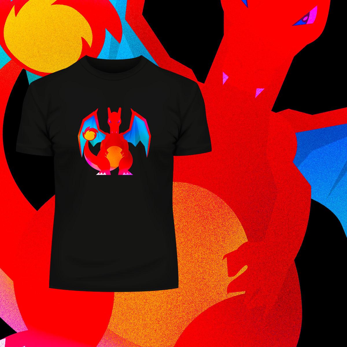 Charizard  Dual-Type Fire Flying Pokemon Go Generation One Black Tee - Kuzi Tees