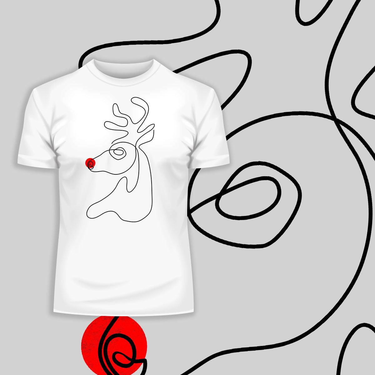 Christmas Minimal Line Design Drawing Red Nose Rudolph - Kuzi Tees