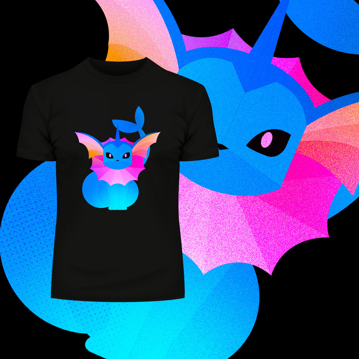 Vaporeon Bubble Jet Pokemon Go Generation One Crew Neck Black Tee - Kuzi Tees
