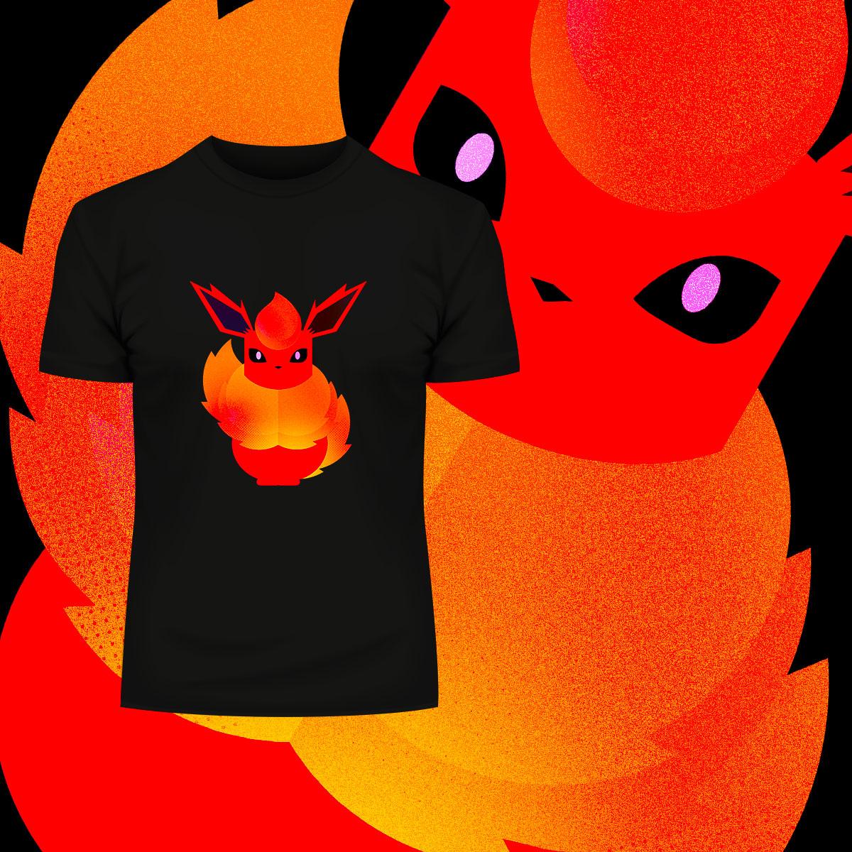 Flareon Flame and Fire & Flame Pokemon Go Generation One Black Crew Neck T-shirt - Kuzi Tees