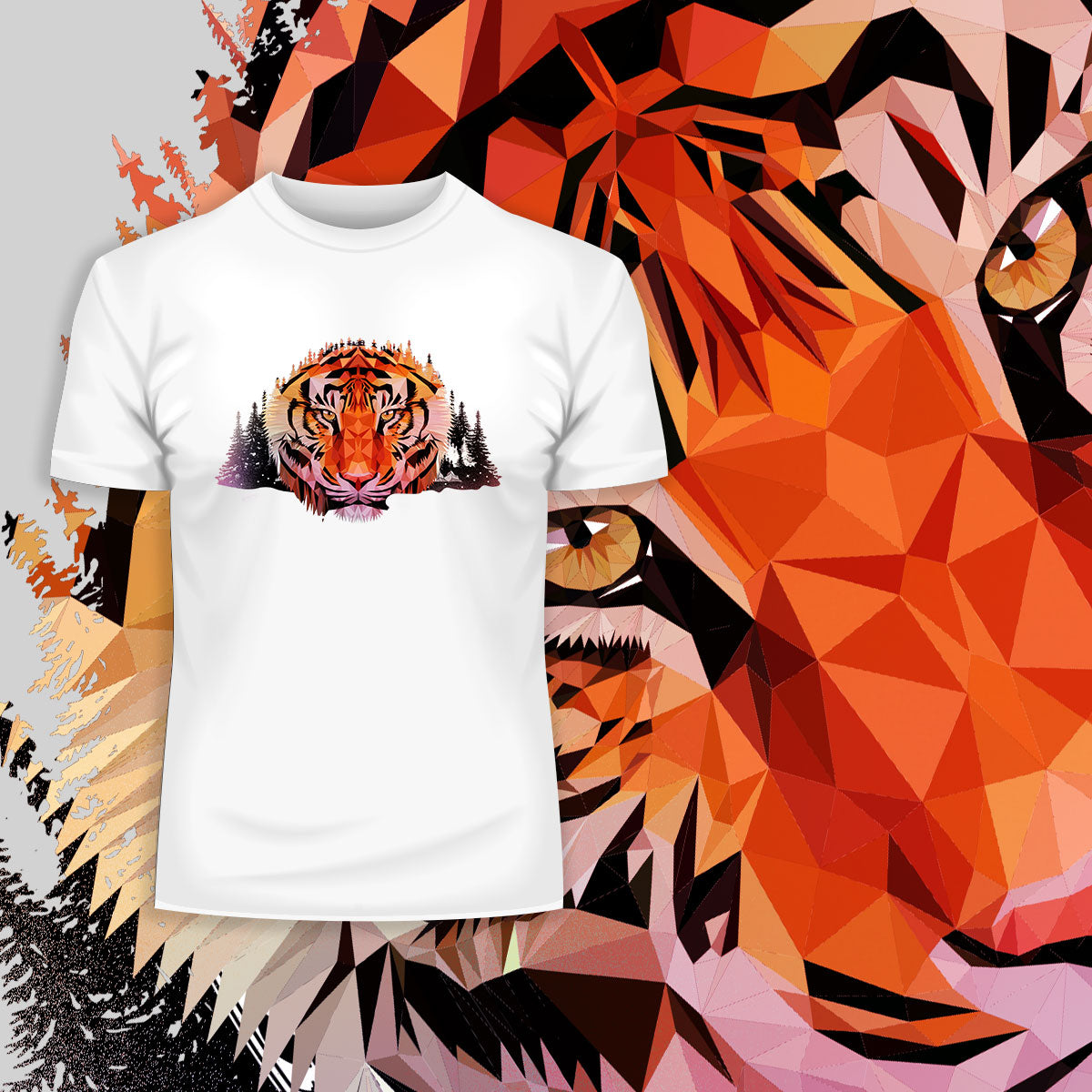 Low Poly Triangular Tiger Head Polygonal Trendy Style - Kuzi Tees