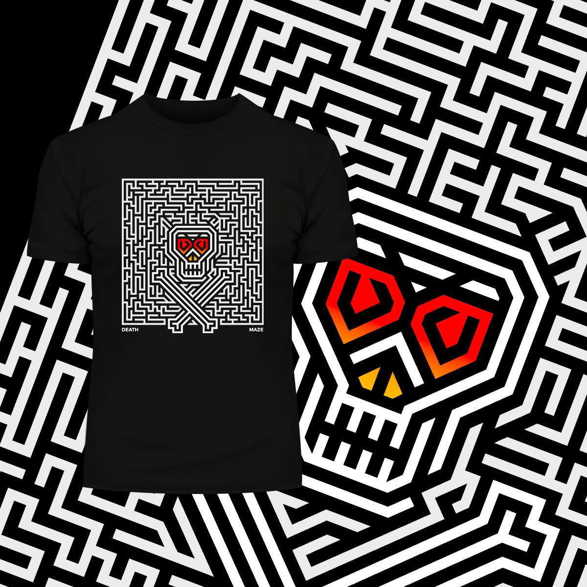 Halloween Death Maze Male Female Unisex festive Black White T-shirt - Kuzi Tees