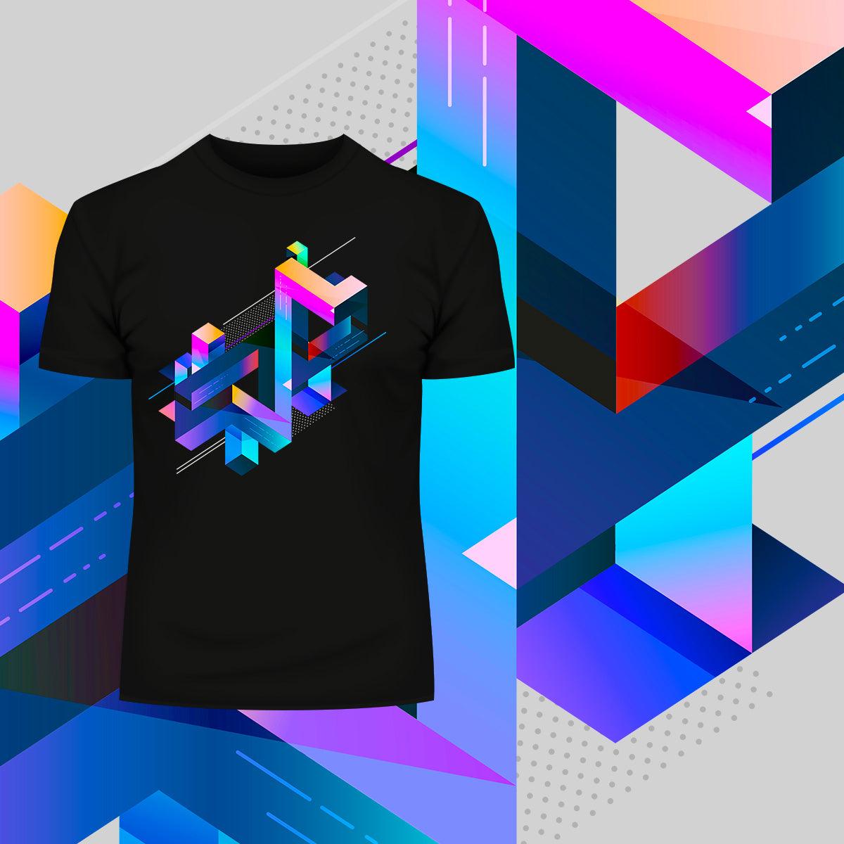 Abstract 3D multi-color geometrical composition T-Shirt - Kuzi Tees