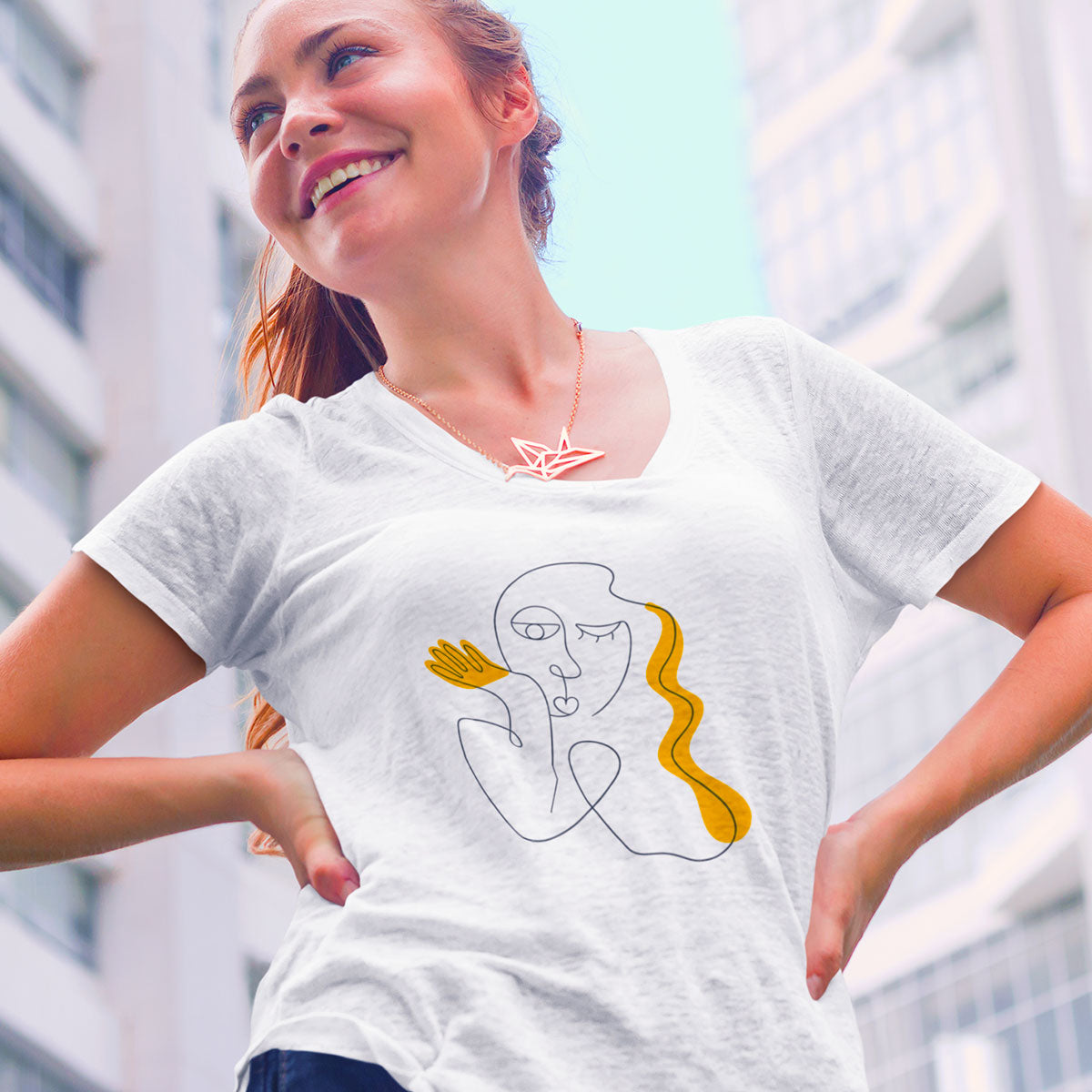 Old-Skool One Line Drawing Abstract Face Two - Kuzi Tees
