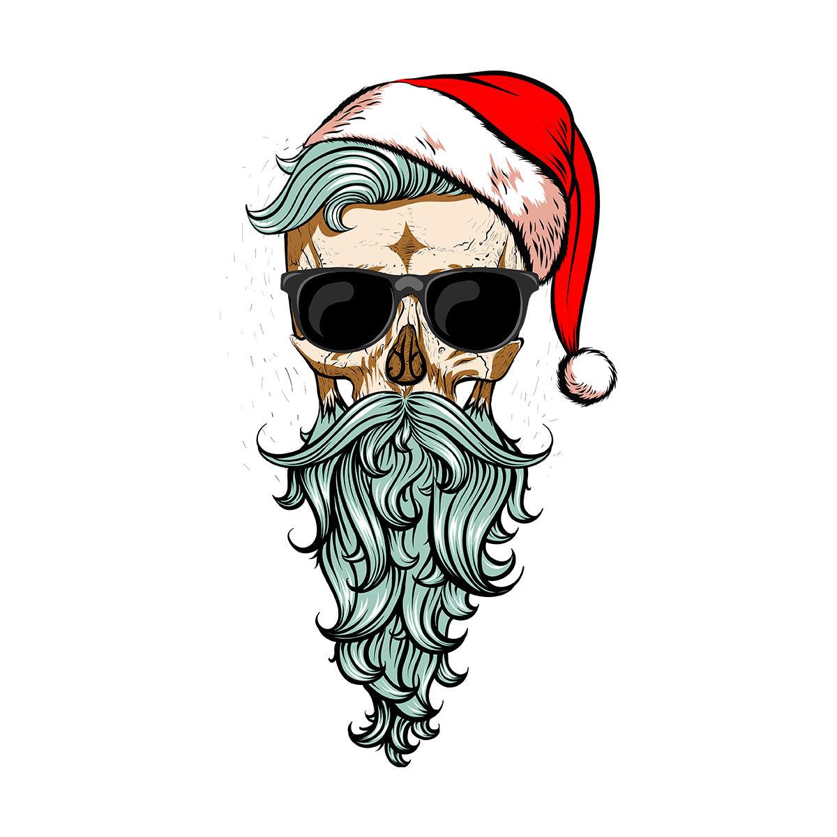 Christmas Santa Hipster Skull With The Glasses - Kuzi Tees