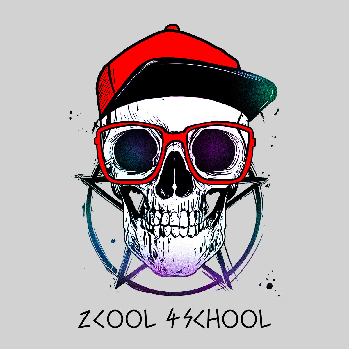 Old Skull With Glasses and Pentagram T-shirts with an Attitude For men and women - Kuzi Tees