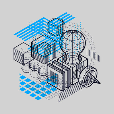 Isometric Elements Shapes Unique Crew Neck White T-Shirt Design - Kuzi Tees