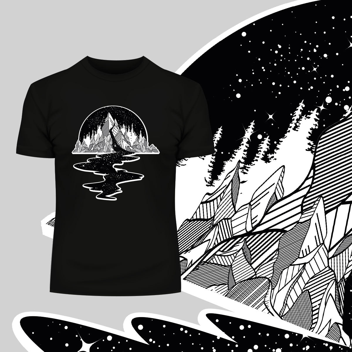Old Skool River Full Of Stars Hipster Minimal and Abstract T-Shirt for Male & Female - Kuzi Tees
