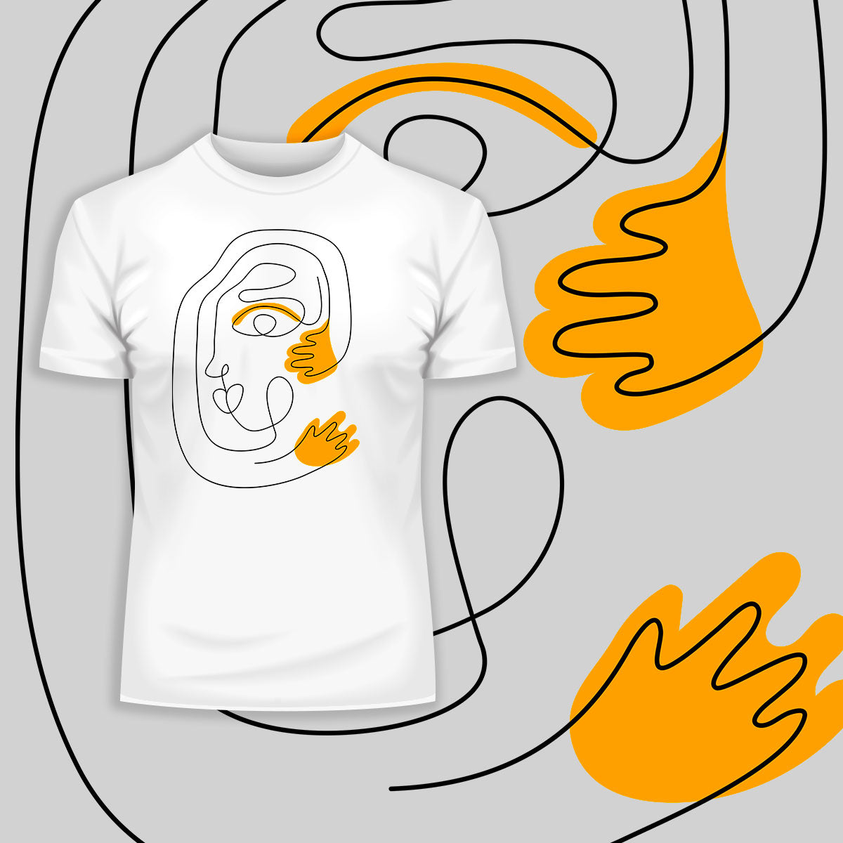 Old-Skool One Line Drawing Abstract Face Three - Kuzi Tees