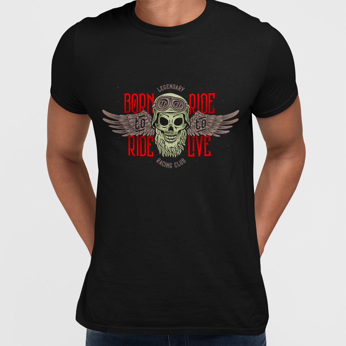 Biking Beard Skull Wearing a Biker Helmet T-shirt - Kuzi Tees