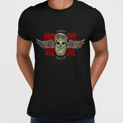 Biking Beard Skull Wearing a Biker Helmet T-shirt - Kuzi Tees