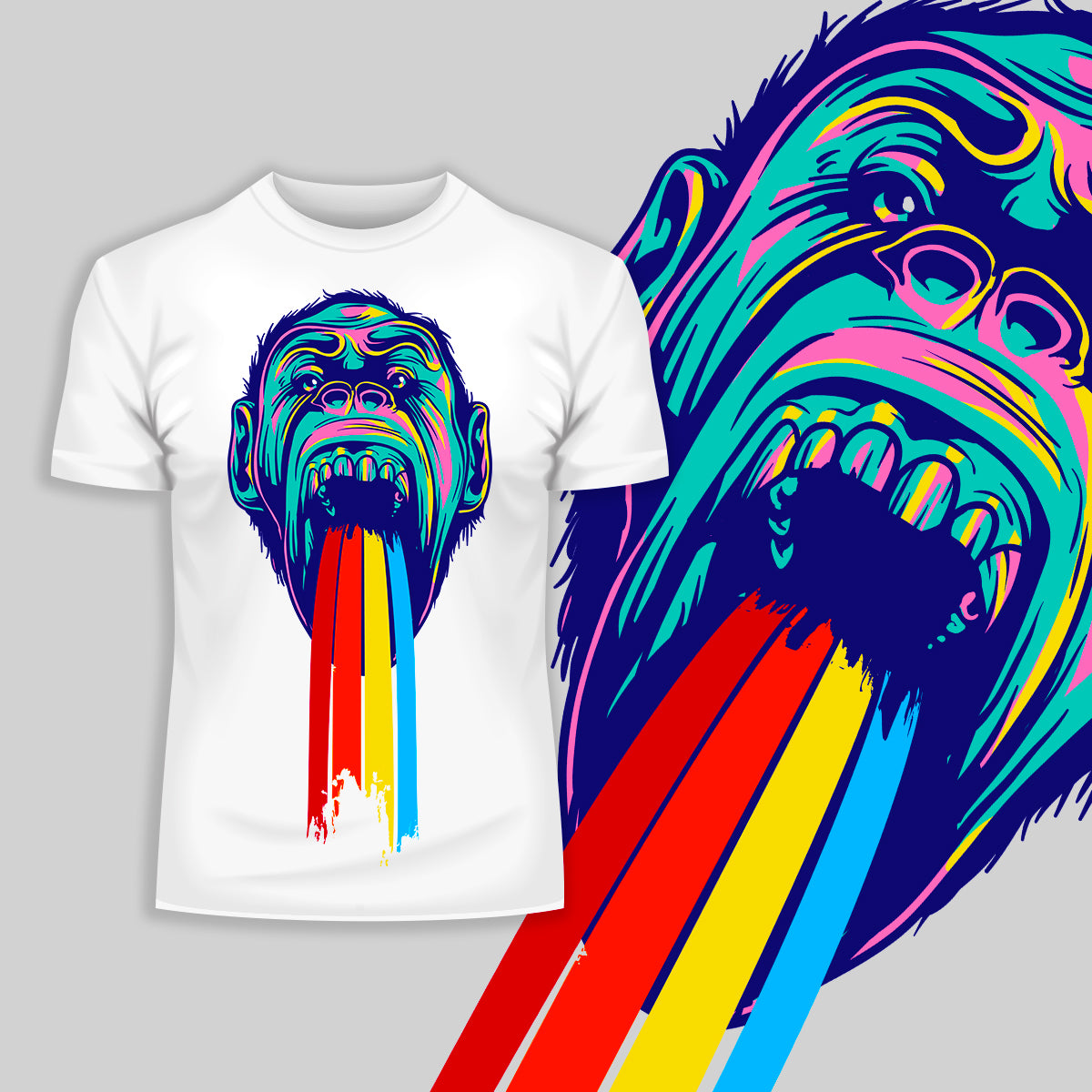 Urban Graffiti Monkey Go Happy Rainbow - Kuzi Tees