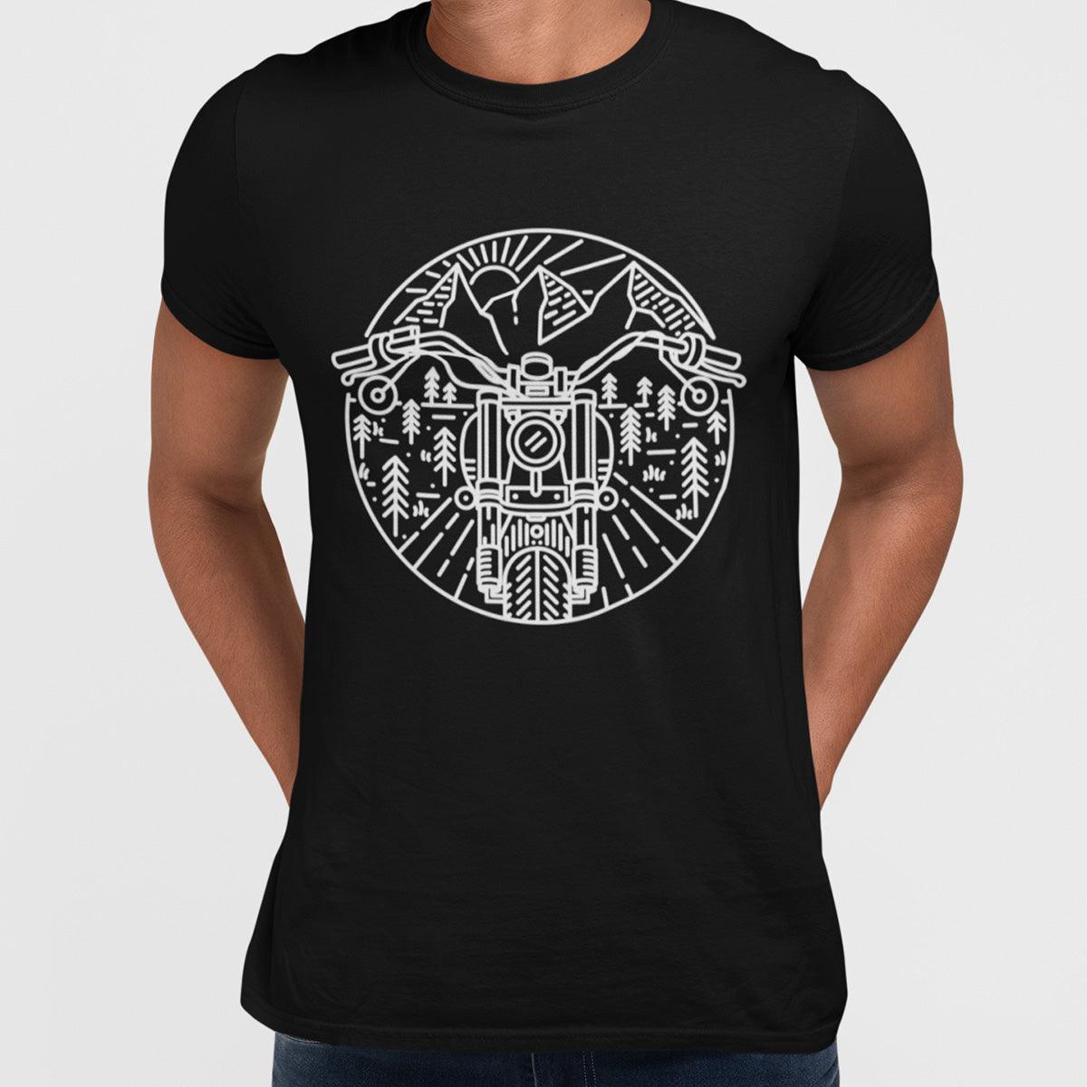 Biker Motorcycle Nature Adventure Minimal Art Drawing T-shirt - Kuzi Tees