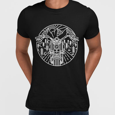 Biker Motorcycle Nature Adventure Minimal Art Drawing T-shirt - Kuzi Tees