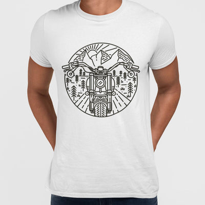 Biker Motorcycle Nature Adventure Minimal Art Drawing T-shirt - Kuzi Tees