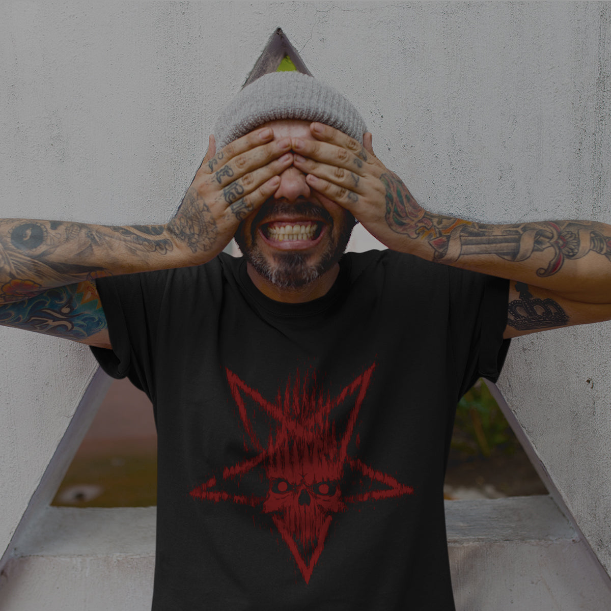 Red Blooded Pentagram sign with Skull Symbol - Kuzi Tees