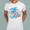 Isometric Elements Shapes Unique Crew Neck White T-Shirt Design - Kuzi Tees
