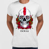 Punk Skull With Roses and Red Hair T-shirts with an Attitude For Men Crew Neck - Kuzi Tees