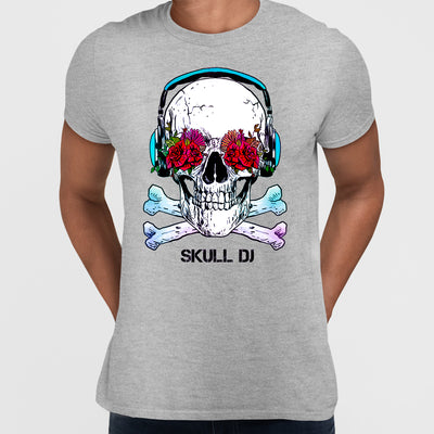 Skull DJ  Flowers and Headphones T-shirts with an Attitude For men and women - Kuzi Tees