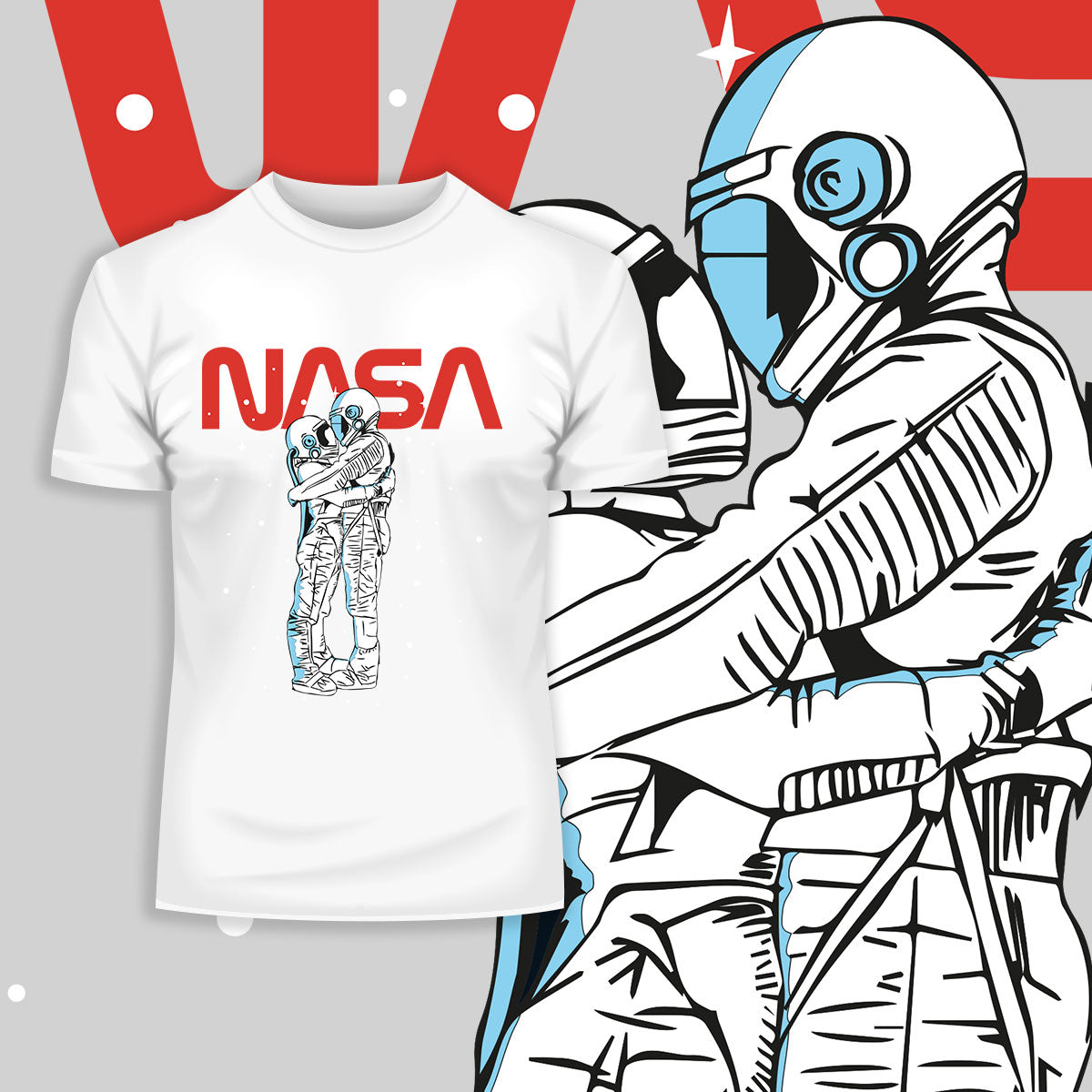 NASA Imagine Love Is In The Air Astronauts Floating in the Space T-Shirt - Kuzi Tees